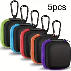 5pcs Square Portable Eva Storage Pouches, Hangable Backpack Organizer, Earphone Cable U Disk Holder, Hard Shell Zipper Bag