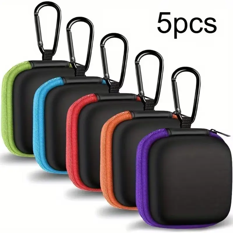 5pcs Square Portable Eva Storage Pouches, Hangable Backpack Organizer, Earphone Cable U Disk Holder, Hard Shell Zipper Bag