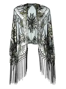 Retro Stage 1920s Vintage Handmade Sequin Fringe Cloak Shawl for Banquets and Parties Clothes Womenswear Costumes
