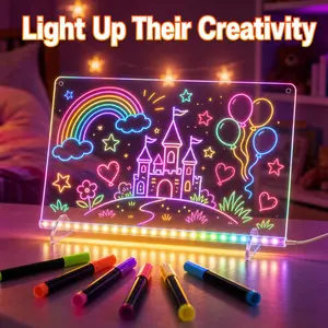 【US】Lumiboard Drawing Board for Kids, Light Up Glow Doodle Board with Neon Markers, Reusable Acrylic Dry Erase Art Board for Creative Play