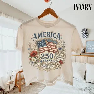 Comfort Colors® 250 Years Flag Poppies Boxy Tee, Patriotic Floral Crop Top, God Shed His Grace on Thee Tee, 250th Anniversary Cropped Shirt