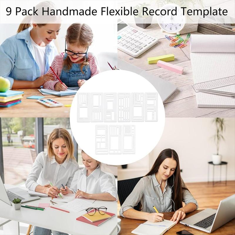 9 Pack Handmade Flexible Record Template Planner Stencils Set Reusable Drawing & Lettering Templates for DIY Craft Christmas New Year Home Use