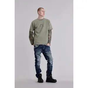 Rock Revival Men's Brexton Straight Stretch Denim Pants - Streetwear Custom Clothes with Leather Accents, Applique Details, Pocket Designs
