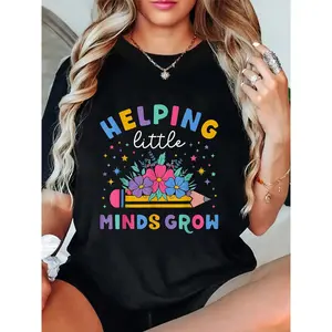 Helping Little Minds Grow Flower Elementary School Teacher T-Shirt