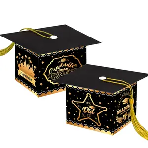 Bachelor Cap Small Candy Box Graduation Cash Gift Drawer, Surprise Money Jar, Suitable for Kids & Adults, Includes 50 Transparent Bags, Graduation Gifts