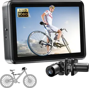 Handlebar  Mirror, Bicycle Rear View Camera with 4.3''  Night Vision Function, 145 Wide Angle View, Adjustable Rotatable Bracket, Compatible with Bicycle, Mountain, Road