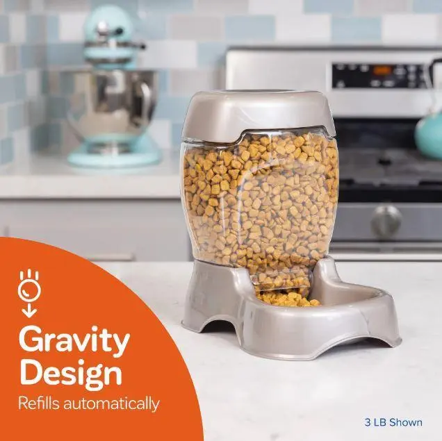 Petmate Pet Cafe Gravity Automatic Feeder Dry Dog Food Dispenser for Cats and Dogs, Small, 3 lb, Tan