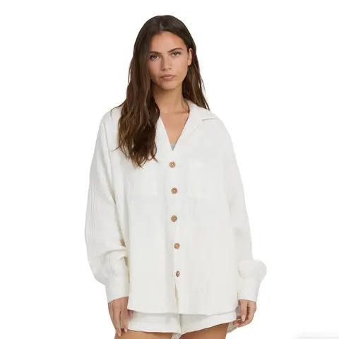 BILLABONG | Women's Sweet Swell Long Sleeve Shirt for Spring Break, Button Down Long Sleeve Shirt, Business Casual, 100% cotton, Double Gauze, Oversized Fit Tops Blouse Womenswear