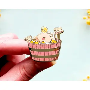 Curly the Capybara in a Bucket Spa Enamel Pin