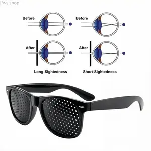 Unisex Pinhole Glasses for Vision Improvement Anti Myopia Astigmatism Correction Eyewear Lightweight Black Frame Glasses for Eye Fatigue Relief Daily Use