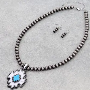 Aztec Pendant Necklace 20"L with Lobster Claw Closure & Extending Hooks Available in 2 Colors Pink & Blue Design Casual Jewelry