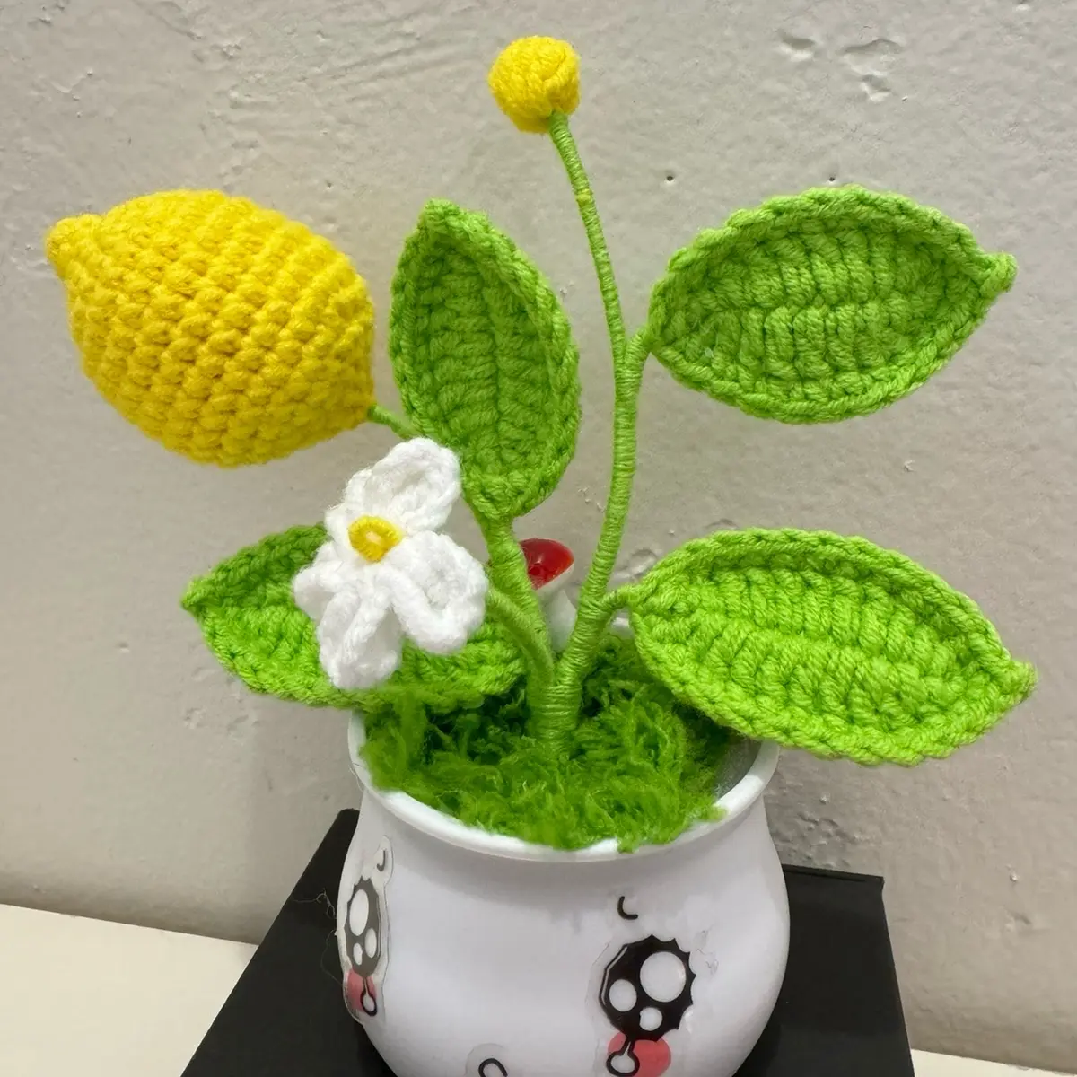Handmade crochet lemon mini pot, fruit flower pot