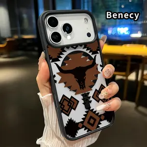 Magnetic Phone Case Supports Wireless Charging for iPhone 17 16  Pro Max Plus 15 14 13 12 11 Air E Aztec - Bull - Motif Pattern Non-Yellowing Shockproof Soft Silicone Transparent Acrylic Cover