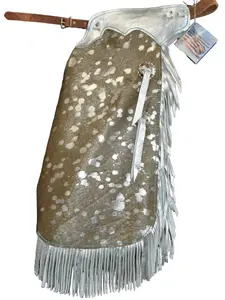 R Bar K/Custom Made Leather Chinks /Size 11/12 Leather Kids Chinks/Silver Acid Wash Cowhide Kids Chinks