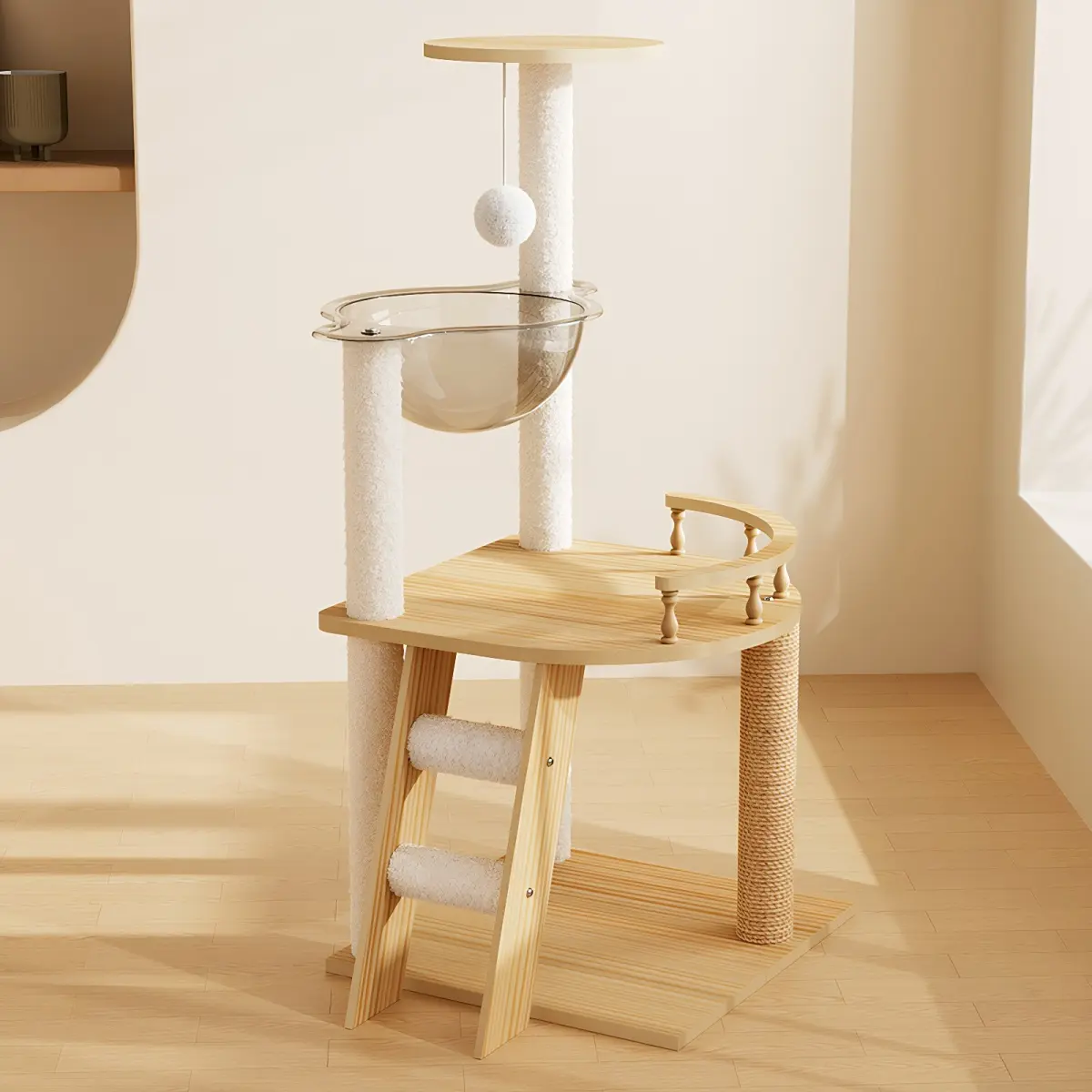 [Bellemave] 41.3" Modern Indoor Cat Tree Tower| Wooden Cat Condo with Sisal Posts &  Acrylic Hammock for Small Large Cats