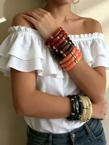 Vintage Bangle Beaded Stackable Bracelet Set for Women, Cool Minimalist Style, Unique Geometric Marble Pattern, Fashion Jewelry