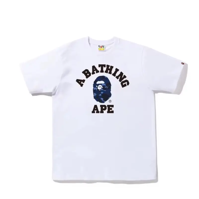 A Bathing Ape Bape Men's Short-Sleeve White Graphic Blue Camo T-Shirt, Casual Fashion Streetwear Mens Clothing Clothes