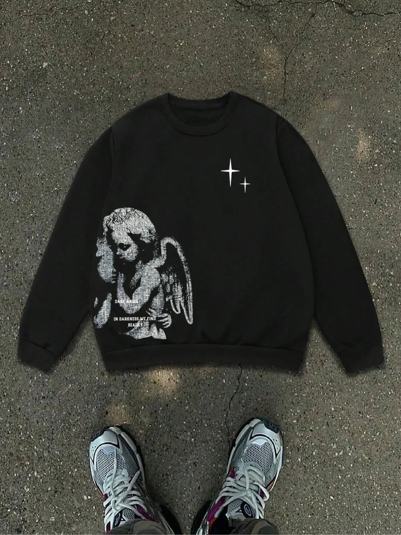Men's Letter Angel Print Sweatshirt Tops, Casual Alternative Streetwear Long Sleeve Pullover, Comfortable Fashion Design, Daily Wear Preferred, Fall & Winter