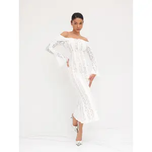 Cider Lace Off-shoulder Floral Knotted Maxi Dress