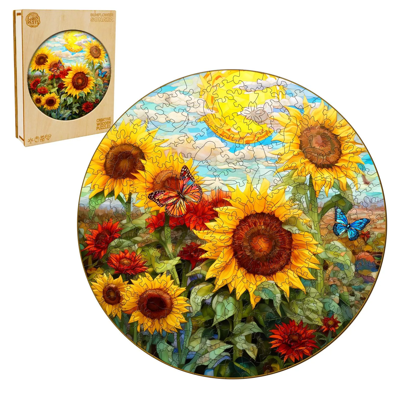 Sunflower Sonata Wooden Jigsaw Puzzle for Adults and Kids Unique Shape Animal Wood Puzzles Challenging Puzzle, Family Game Creative Gifts，Laser-Cut Durable Puzzle