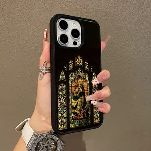 Sacred Figure Stained Glass Window Adorable Magnetic Case for iPhone11/12/13/14/15/16/17/promax MagSafe Compatible, Lightweight, Anti-Fall | Girly & Chic Style
