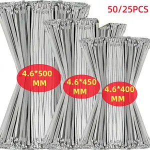 50pcs Self-Locking Stainless Steel Wire Ties, Long Size UV Resistant and Corrosion Resistant for Outdoor Use, Ideal for Boats and Bridges