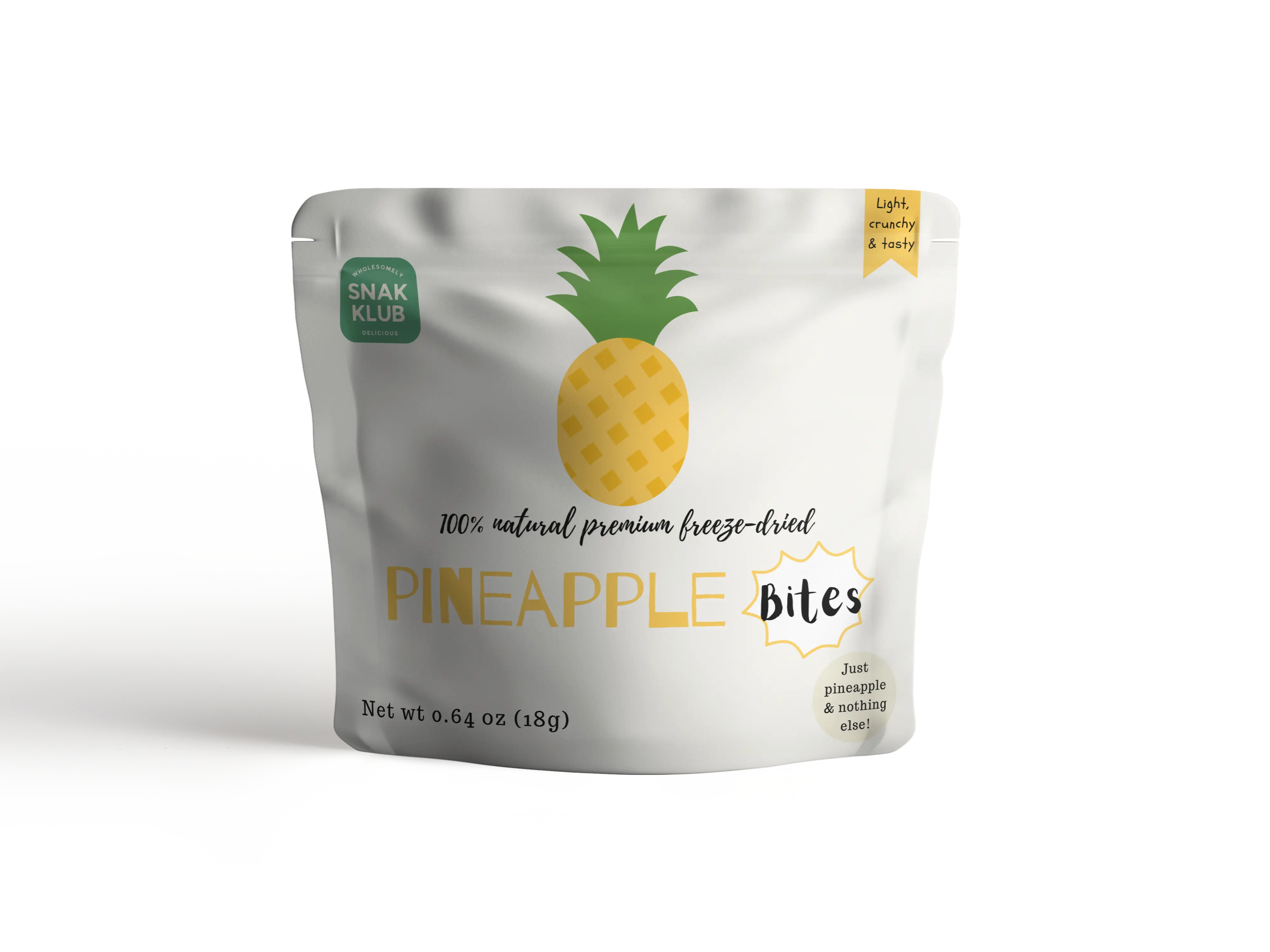 Snakklub Pineapple Bites – Single-Serve Freeze-Dried Pineapple, 100% Fruit and No Additives/Preservatives/Sugar Added Snack
