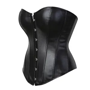 Womens Corset Bustier Top In Faux Leather Suitable for Gothic Halloween Costumes Cosplay and Everyday Wear Plus Size Red Black