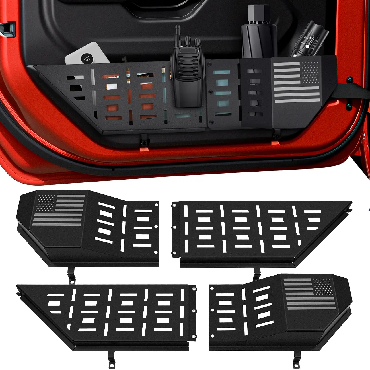 2pcs Metal Build Front Door Pocket Storage Box Organizer with MOLLE Panels, Accessories for Car, Fit 2018-2025 JL JLU 4XE & 2020-2025 JT Off-Road Vehicles (Not for Power Seats, Car Interior Stowing & Tidying Accessory)