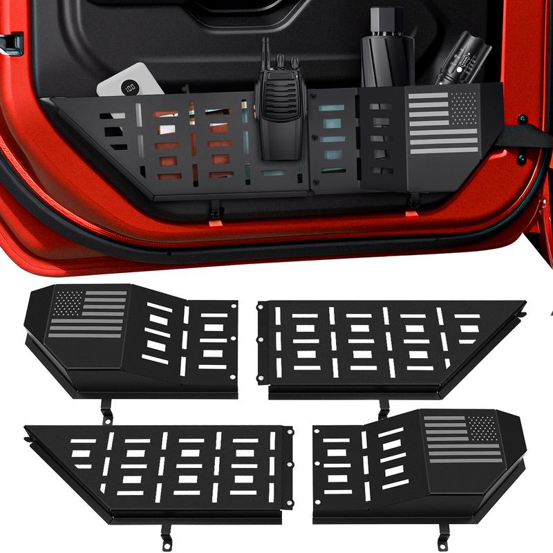 Car Front Door Storage Box Organizer Set of 2 - Metal-Built Stowing & Tidying Accessories for Car, Includes MOLLE Panels, Organizing Door Storage for 2018-2025 JL JLU 4XE & 2020-2025 JT Off-Road Vehicles (Not for Power Seats)
