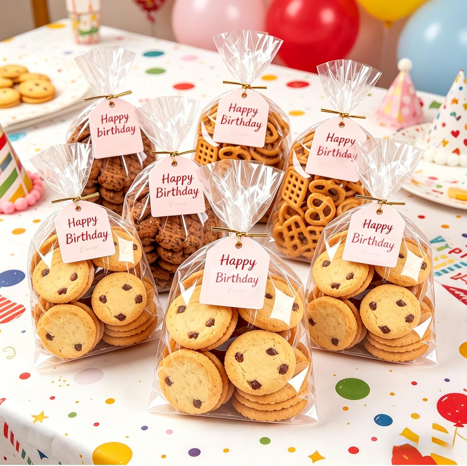 Clear Cellophane Treat Bags 6 x 10 in, 100 Pack Gift Bag with Twist Ties, Bags for Cookies, Candy, Party Favors, Bakery Packaging and Small Gifts