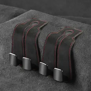 Car Seat Back Storage Hook, PU Leather Concealed Car Seat Hook, Multifunctional Durable Auto Interior Accessories with Black Fabric Red Stitching #CarSeatHook #CarInteriorAccessories #CarStorageHook