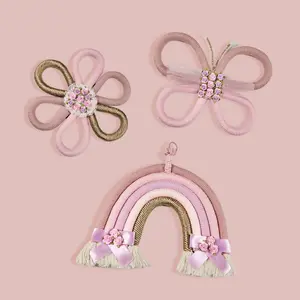 Flower Wall Hanging, Butterfly Wall Decor, Macrame Rainbow Wall Hanging, Fiber Rainbow,Nursery Wall Decor,Wall Decor for Bedroom,Living Room