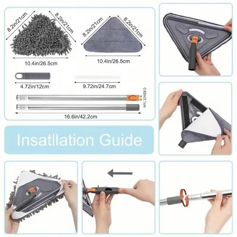 Long Handle Wall Mop & Baseboard Cleaner - Multi-Surface Dusting Tool for Walls, Floors, Baseboards - Wet/Dry Cleaning Mop with Adjustable Handle (Home & Kitchen Use)