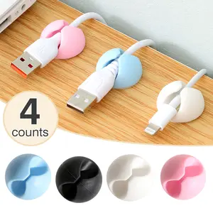 4 Counts Cable Clips, Strong Adhesive Cable Holder, Cable Organizer for Desk, Wire Holders for Nightstand, Home and Office, Random Mixed Shades