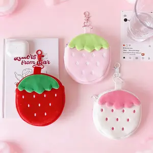 Cute Plush Strawberry Coin Purse, High-Aesthetic Student Card Holder, Portable Earphone Bag, Small Hanging Pouch, Bus Card Storage Bag