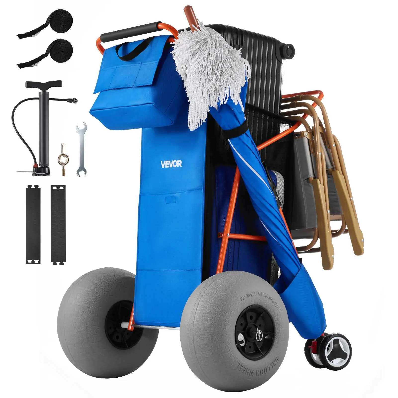 【SummerFinds】VEVOR Beach Cart with Large Wheels for Sand, 165 lbs Load Capacity, Heavy Duty Folding Beach Wagon with 12" Balloon Wheels, Insulated Cooler Bag, Umbrella Holder, Holds 4 Chairs for Camping & Fishing