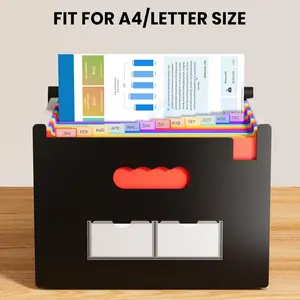 24 Pockets Expanding File Folder with Blank Labels, According File Organizer with Expandable Cover, Desktop Accordion Folders Letter A4 Paper Document Storage Organizer, Black