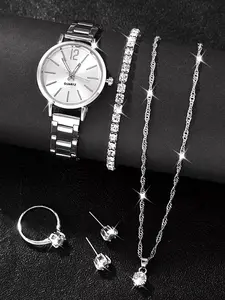 6pcs luxury ladies' steel strap quartz watch+hot selling gorgeous diamond Valentine's Day, gift for girlfriend, gift for mom Fashion Watch Set