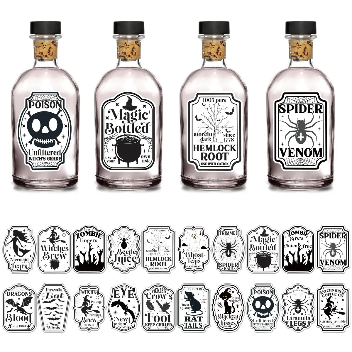 20 Halloween Horror Animal Stickers, Pharmacist Bottle Labels, Witch Potion Bottle Labels, Party Decor, Gifts, Photo Props