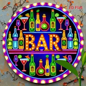 Aluminum Vintage Wall Art Set of 4, 8x8 Inch Retro Round Artistic Painting Printing for Home Bar Cafe Pub Dopamine Decor