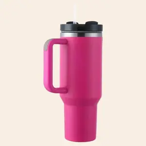 Stylish Insulated Stainless Steel Tumbler 40oz Double-Wall Vacuum Insulation Reusable Drinkware with Straw Topper & Keychain Customizable Design Sweat-Proof Leak-Proof Lid Ergonomic Handle Food-Grade Material Red/Black Finish