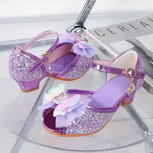 Girls' Sparkly Purple Glitter Mary Jane  - Summer Open-Toe Princess Shoes with Butterfly Bow, Adjustable Ankle Strap & Comfortable TPR Sole for Youngsters Girls, Girls Shoes, Youngsters Event Footwear, Durable Footwear for Youngsters kids sandals