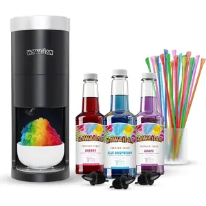 HomePro   Machine Kit, 3-16oz. Syrup Flavors Cherry, Grape, Blue Raspberry, 50 spoon straws, 3 black pour spouts