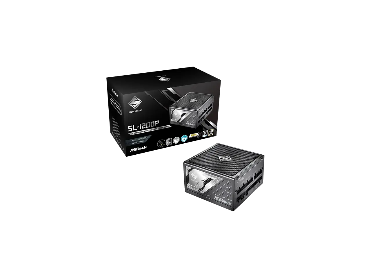 ASRock Steel Legend SL-1200P 1200W 80 PLUS GOLD & Cybenetics PLATINUM Full Modular Power Supply, ATX3.1 & PCIe5.1 Ready with Dual Color 12V-2x6 Cable, 10 Years Warranty