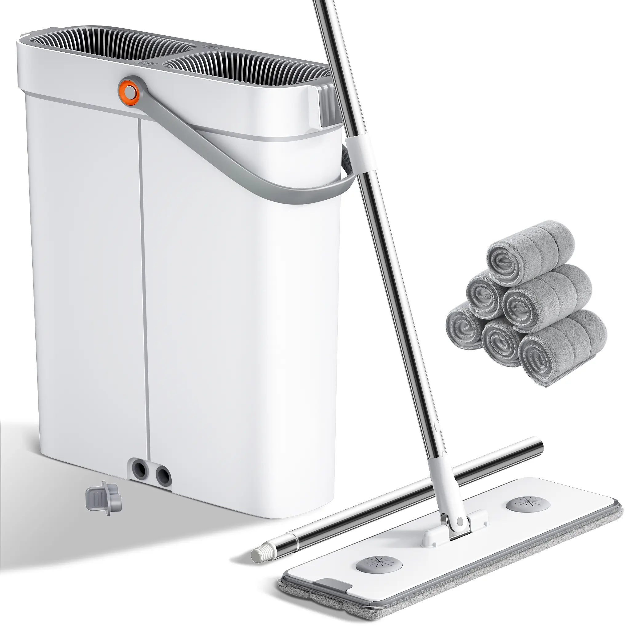 Joybos Flat Mop and Bucket Set, 360° Rotating Microfiber Wet & Dry Mop, 15.7" Large Mop Head with Squeegee Blade, 6 Reusable Microfiber Pads, Multi-Surface Cleaning for Hardwood, Tile, Bathroom, Kitchen, Walls & Windows