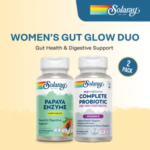 Solaray Women's Gut Glow Bundle - Women's Mycrobiome Complete + Papaya Enzymes for Bloating, Gut Health, & Digestive Support