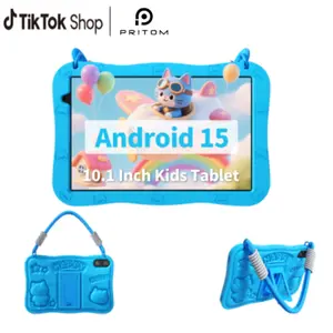 [Summervibes] PRITOM Kids Tablet 10 inch Android 15 8GB RAM 32GB ROM Dual Cameras WiFi 6 6000mAh Battery Protective Silicone Case Animal Flash Cards Educational Apps Toddler Gifts Stress Relief Case Pink Blue-Tablet Screen MothersDay Gift