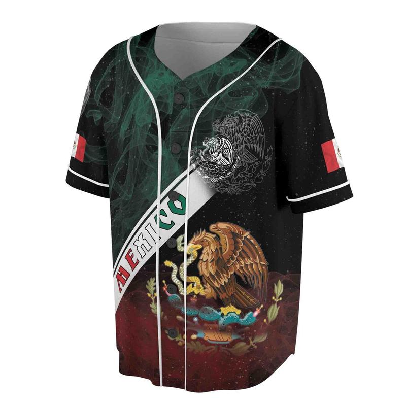 Custom Name Coat Of Arms Mexican Eagle Mexico Pride Smoke Baseball Jersey S-5XL