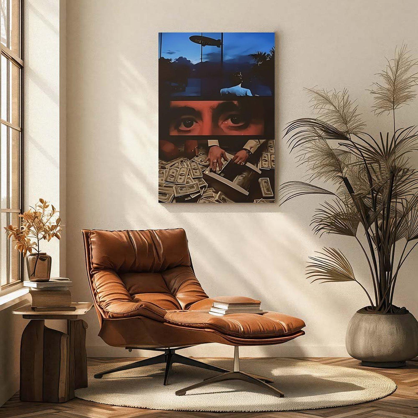 1PC Framed Painting Scarface Canvas Print Poster Classic Gangster Movie Art Mural Decoration Unique Creative Wall Art Decoration for Living Room, Bedroom, Office, Dining Room, Artwork, Perfect Gift and Decoration, Ornaments, Decor, Decoration